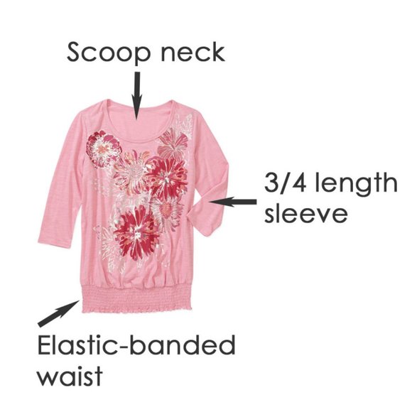 new 2X 20W Pink Top Knit 3/4 sleeves floral lightweight PLUS - Picture 3 of 5